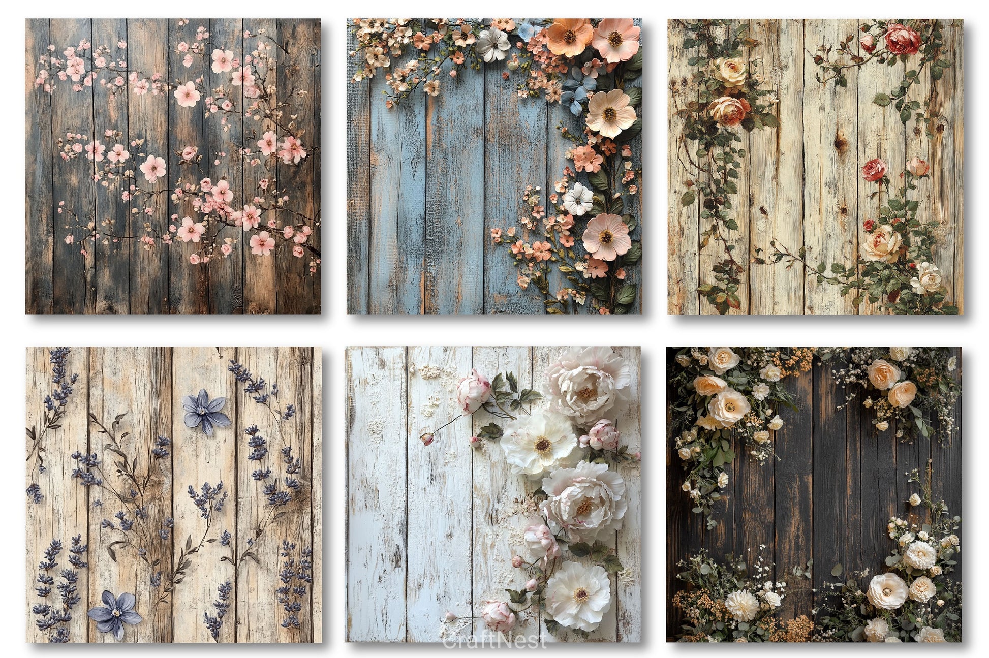 Seamless Rustic Floral Wood Backgrounds - CraftNest - Digital Crafting and Art