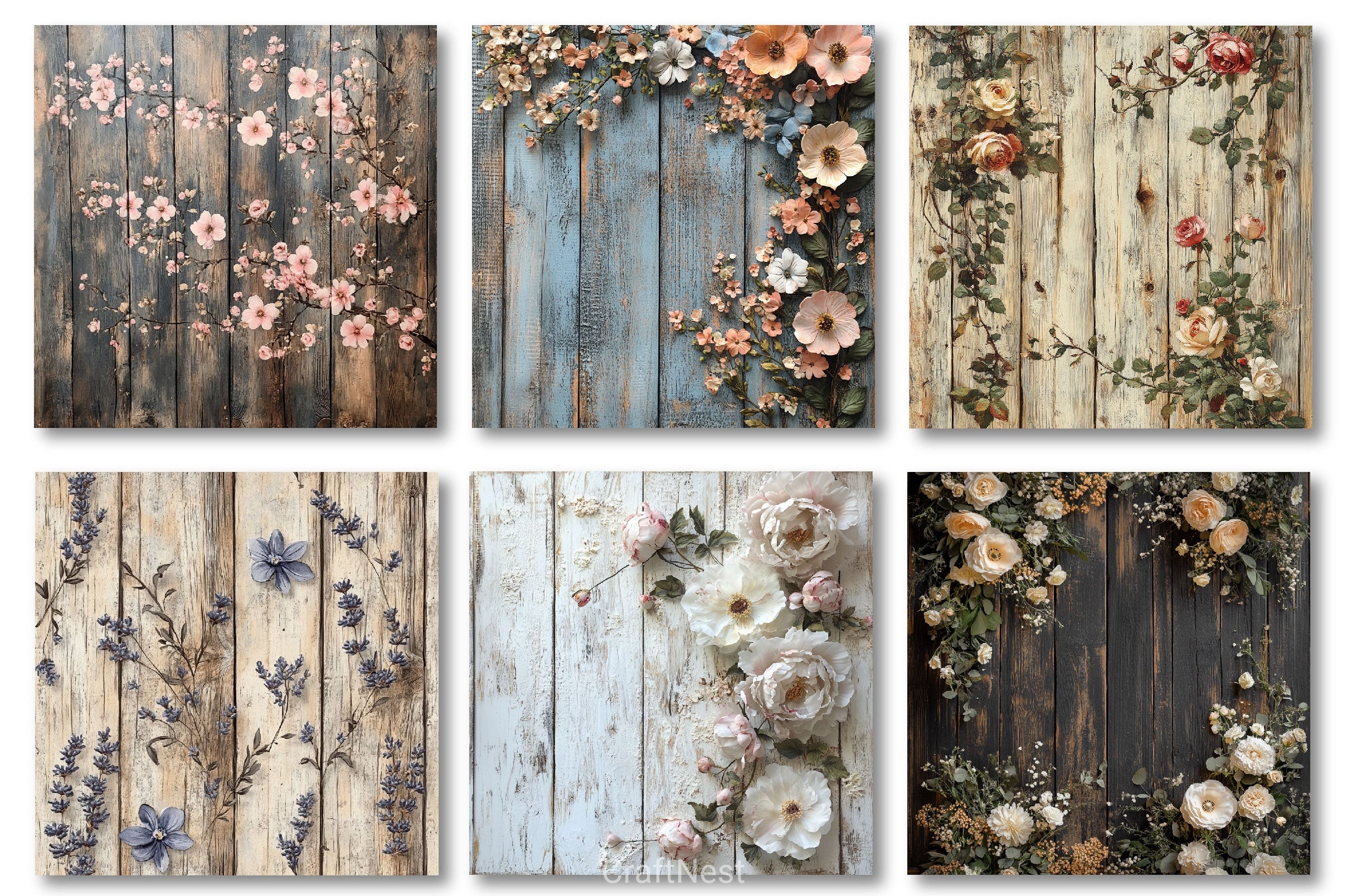 Seamless Rustic Floral Wood Backgrounds - CraftNest - Digital Crafting and Art