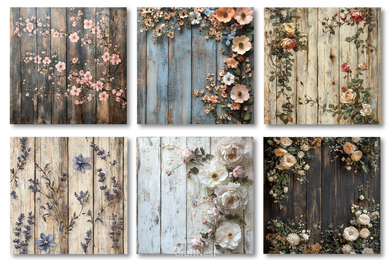 Seamless Rustic Floral Wood Backgrounds - CraftNest - Digital Crafting and Art