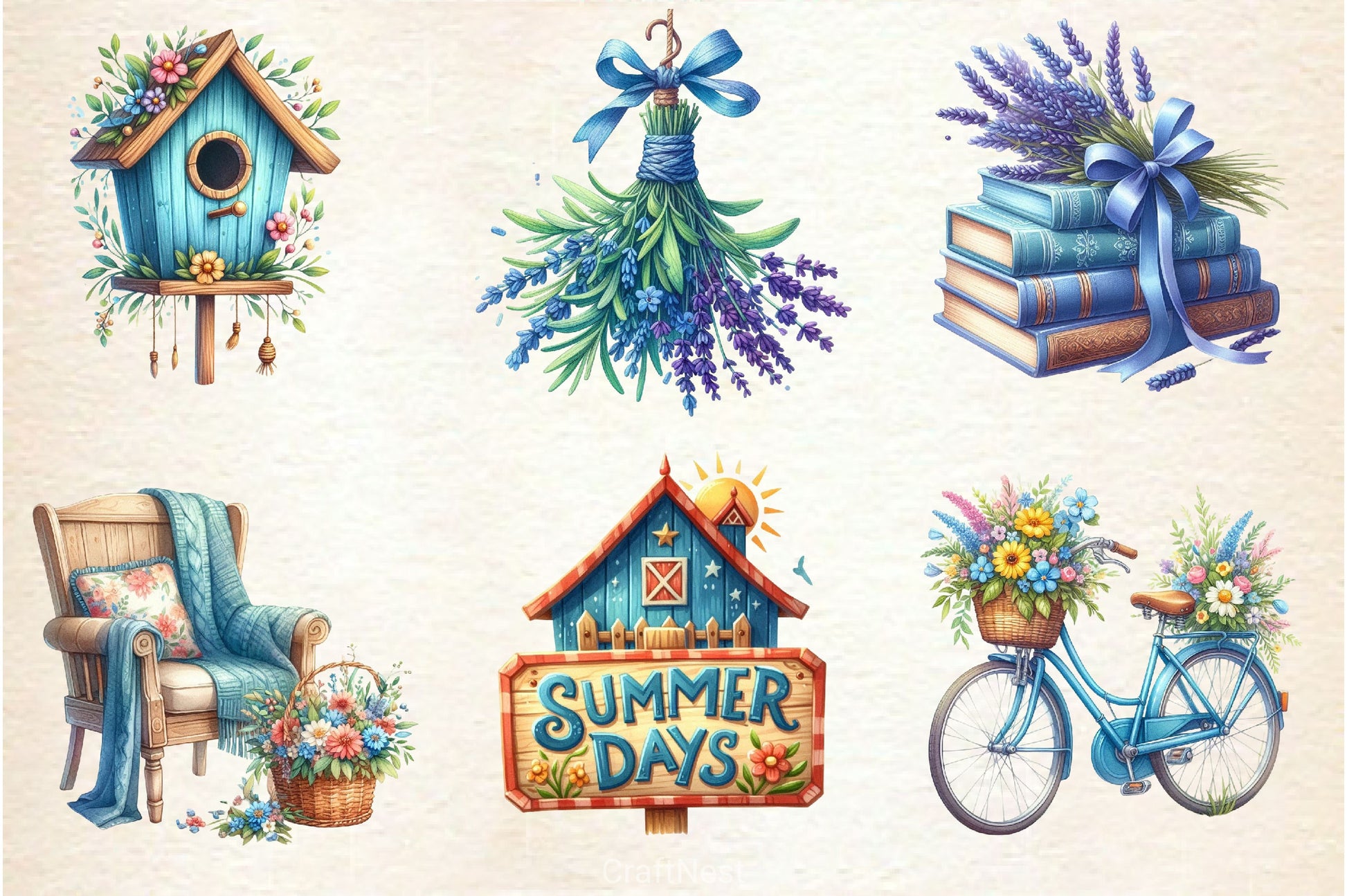 Blue Rustic Summer Clipart Bundle 2 - CraftNest - Digital Crafting and Art