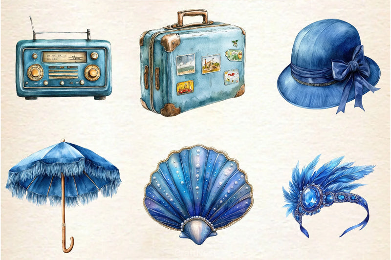 Blue Summer 1920 Clipart Bundle - CraftNest - Digital Crafting and Art