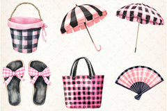 Black & Pink Gingham Clipart Bundle - CraftNest - Digital Crafting and Art