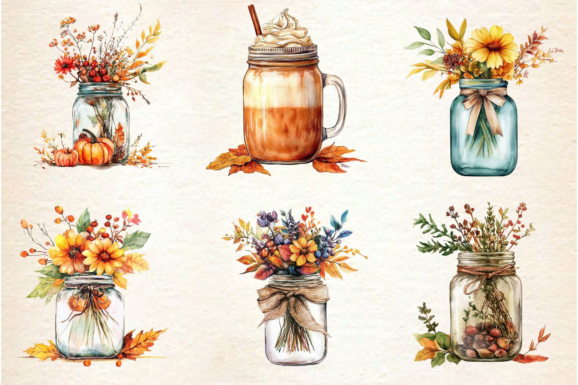 Cute Fall Mason Jars Clipart Bundle 2 - CraftNest - Digital Crafting and Art