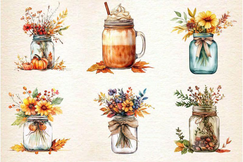 Cute Fall Mason Jars Clipart Bundle 2 - CraftNest - Digital Crafting and Art