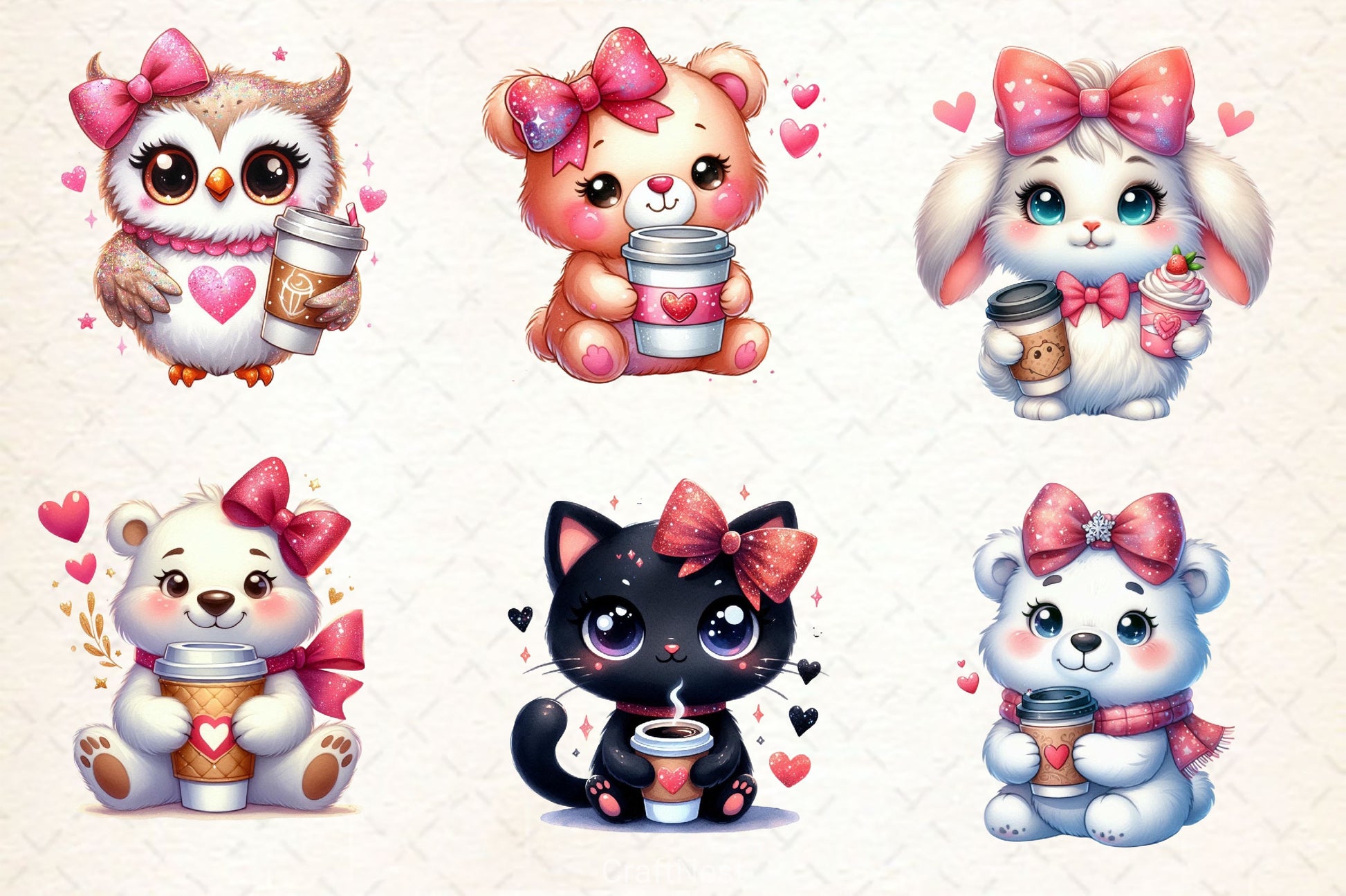 Animals Valentine Coffee Clipart Bundle 2 - CraftNest - Digital Crafting and Art