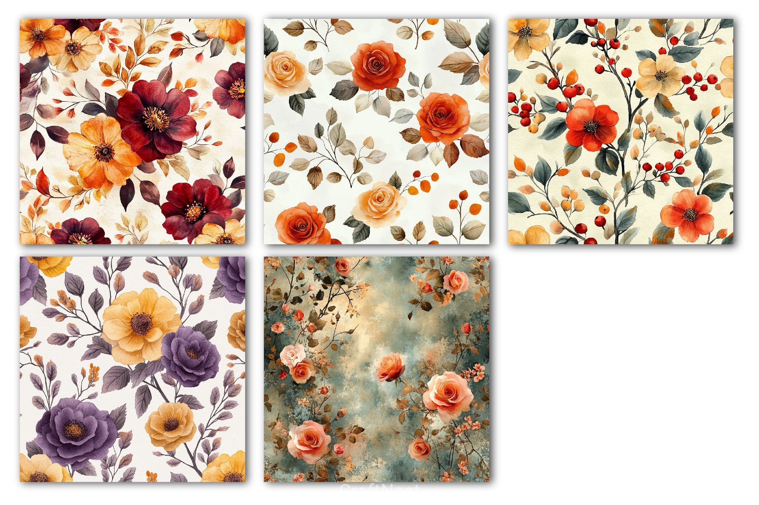 Autumn Floral Digital Papers Seamless - CraftNest - Digital Crafting and Art