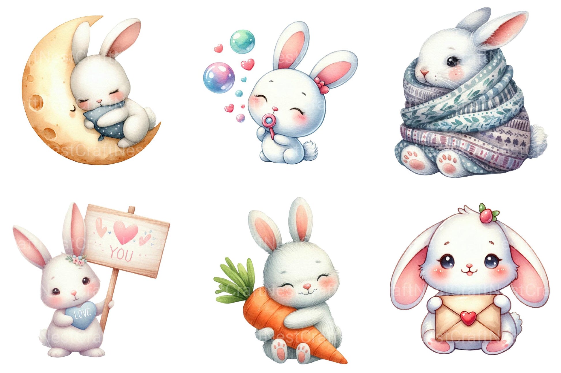 Kawaii Bunny Clipart Bundle - CraftNest - Digital Crafting and Art