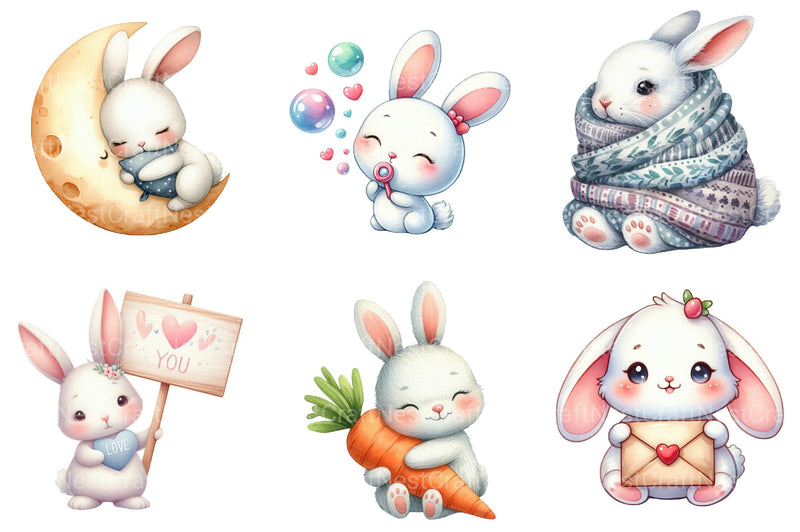 Kawaii Bunny Clipart Bundle - CraftNest - Digital Crafting and Art