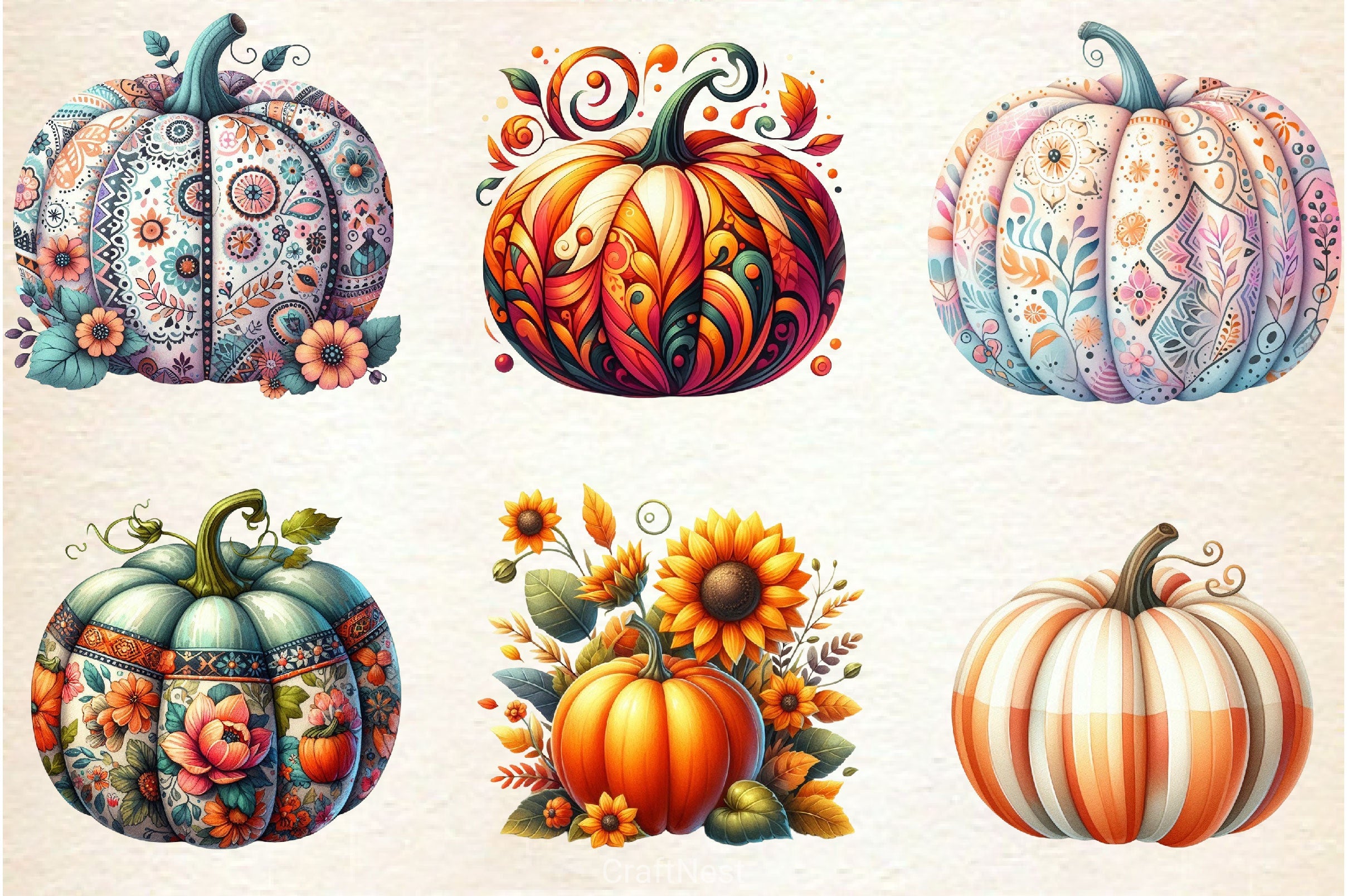 Pumpkin With Pattern Clipart Bundle - CraftNest - Digital Crafting and Art