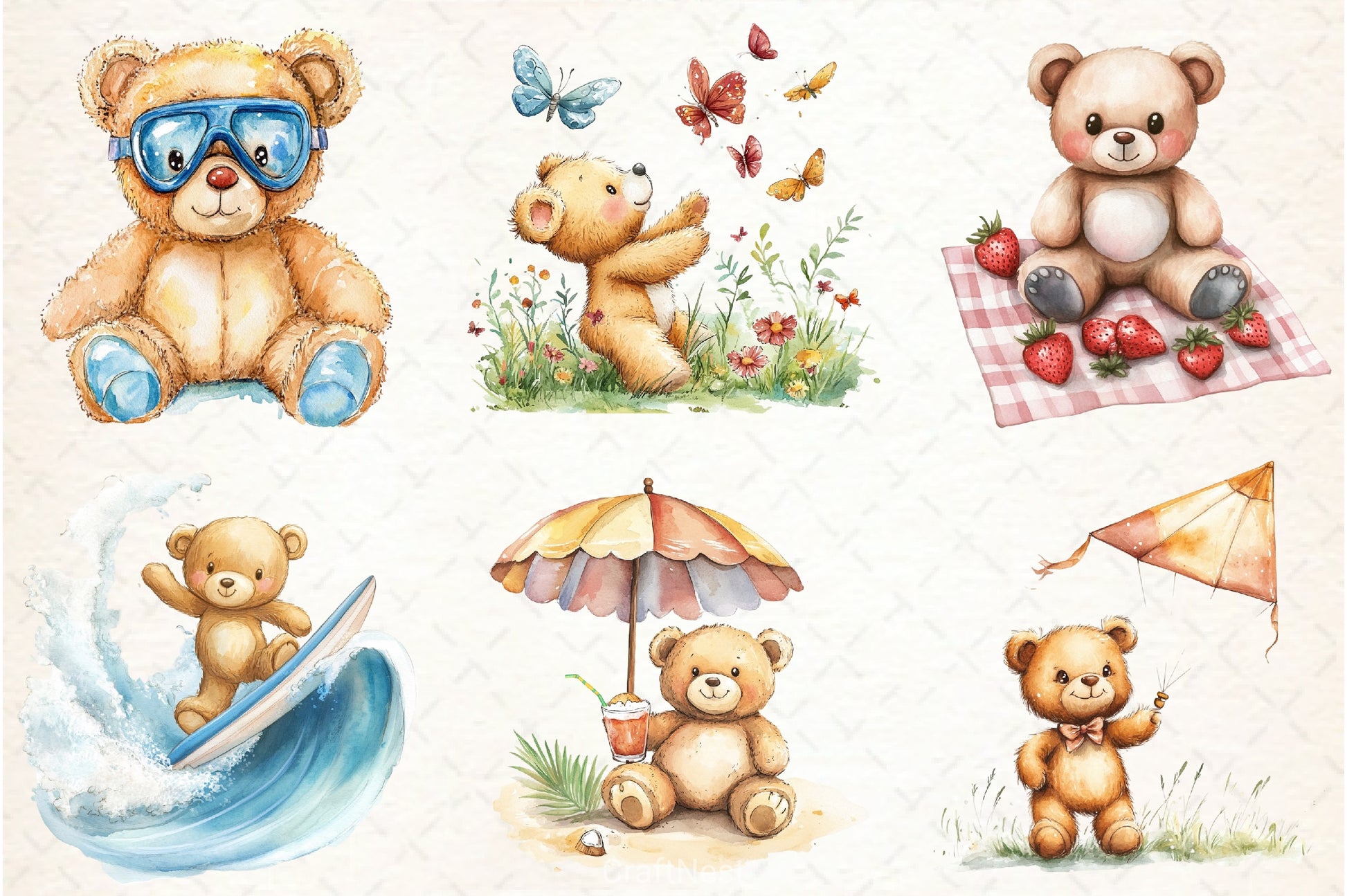 Summer Teddy Bear Clipart Bundle 3 - CraftNest - Digital Crafting and Art