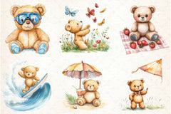 Summer Teddy Bear Clipart Bundle 3 - CraftNest - Digital Crafting and Art