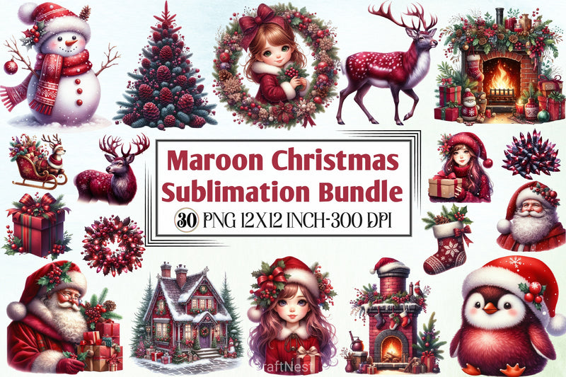 Maroon Christmas Clipart Bundle - CraftNest - Digital Crafting and Art