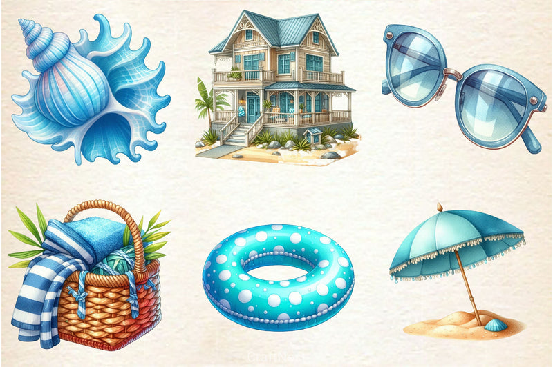 Summer Neutral Blue Clipart Bundle - CraftNest - Digital Crafting and Art