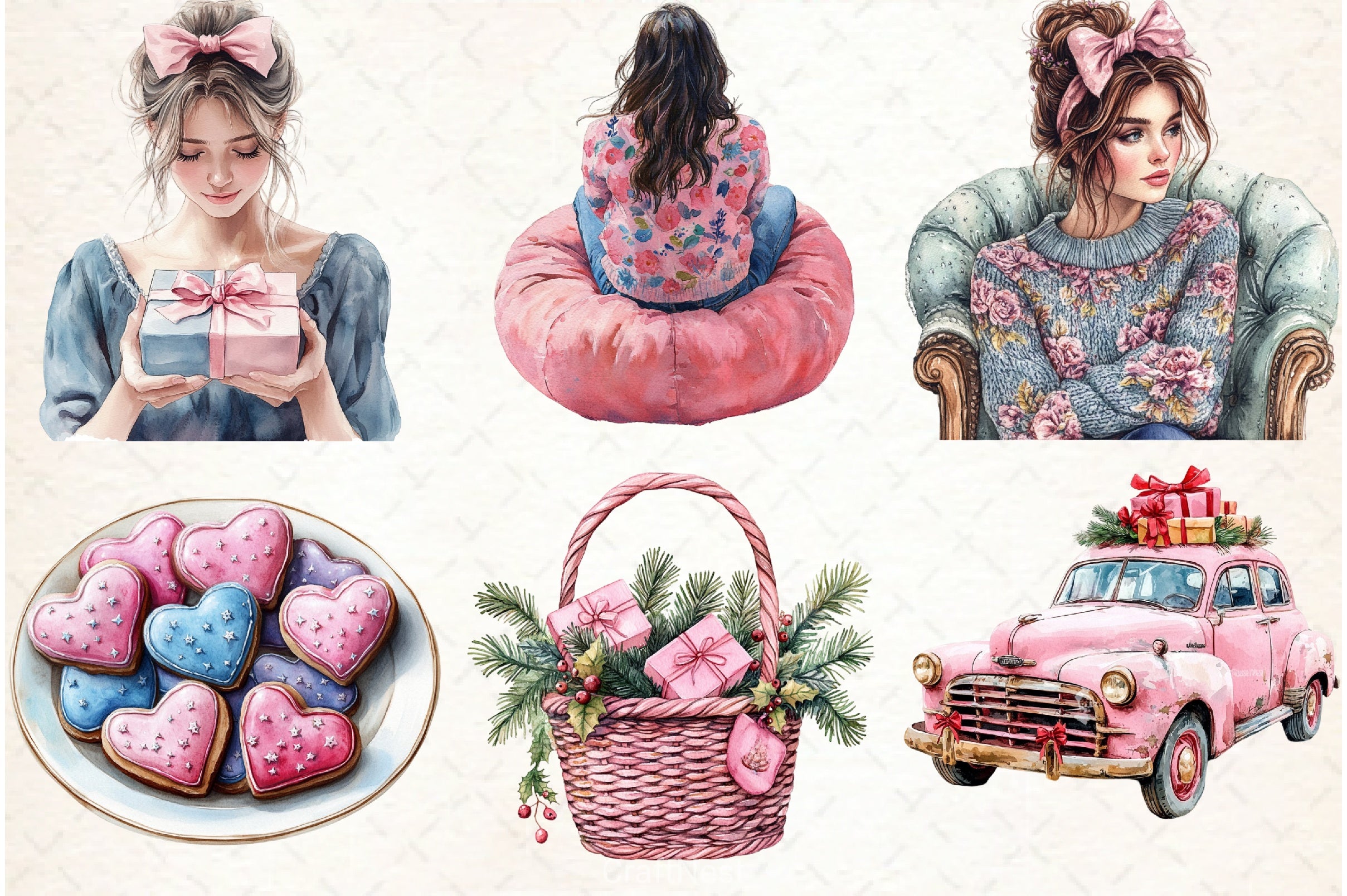 Pink Chinoiserie Christmas Clipart Bundle - CraftNest - Digital Crafting and Art