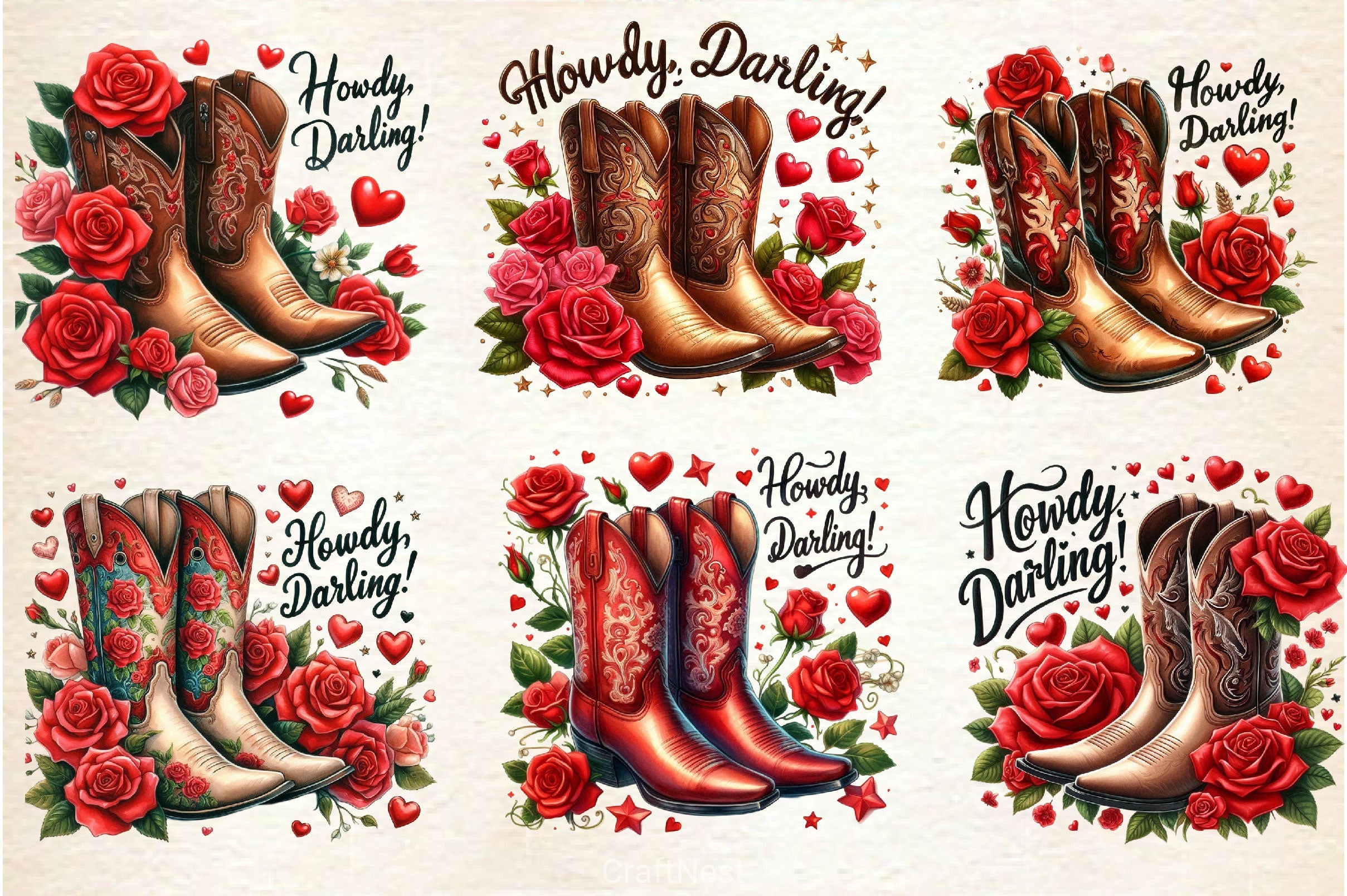 Cowboy Boots And Roses Clipart Bundle - CraftNest - Digital Crafting and Art