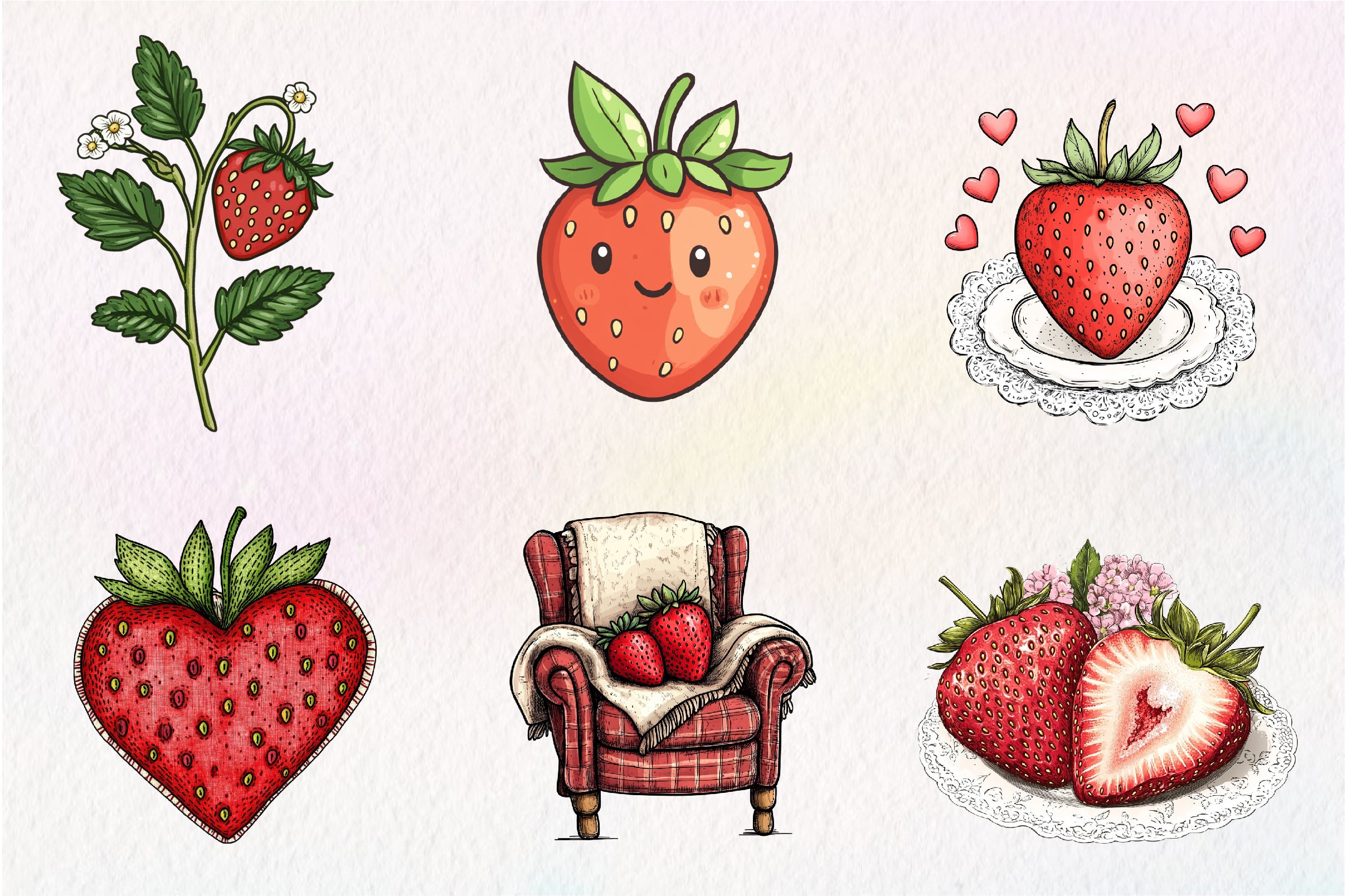 Cute Cottagecore Strawberry Clipart Bundle - CraftNest - Digital Crafting and Art