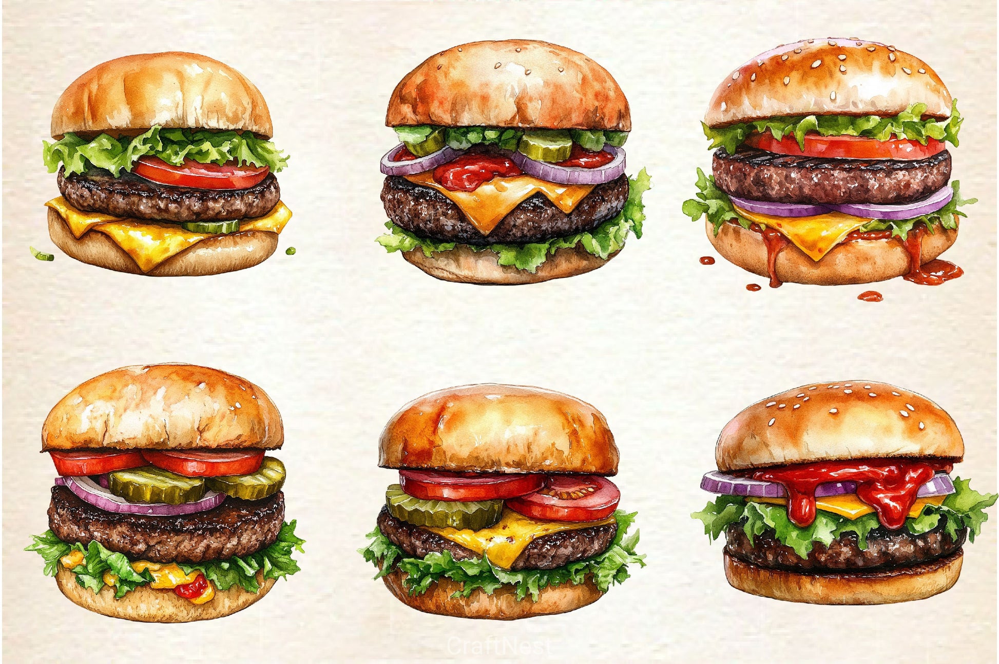 Summer Classic Burger Clipart Bundle - CraftNest - Digital Crafting and Art