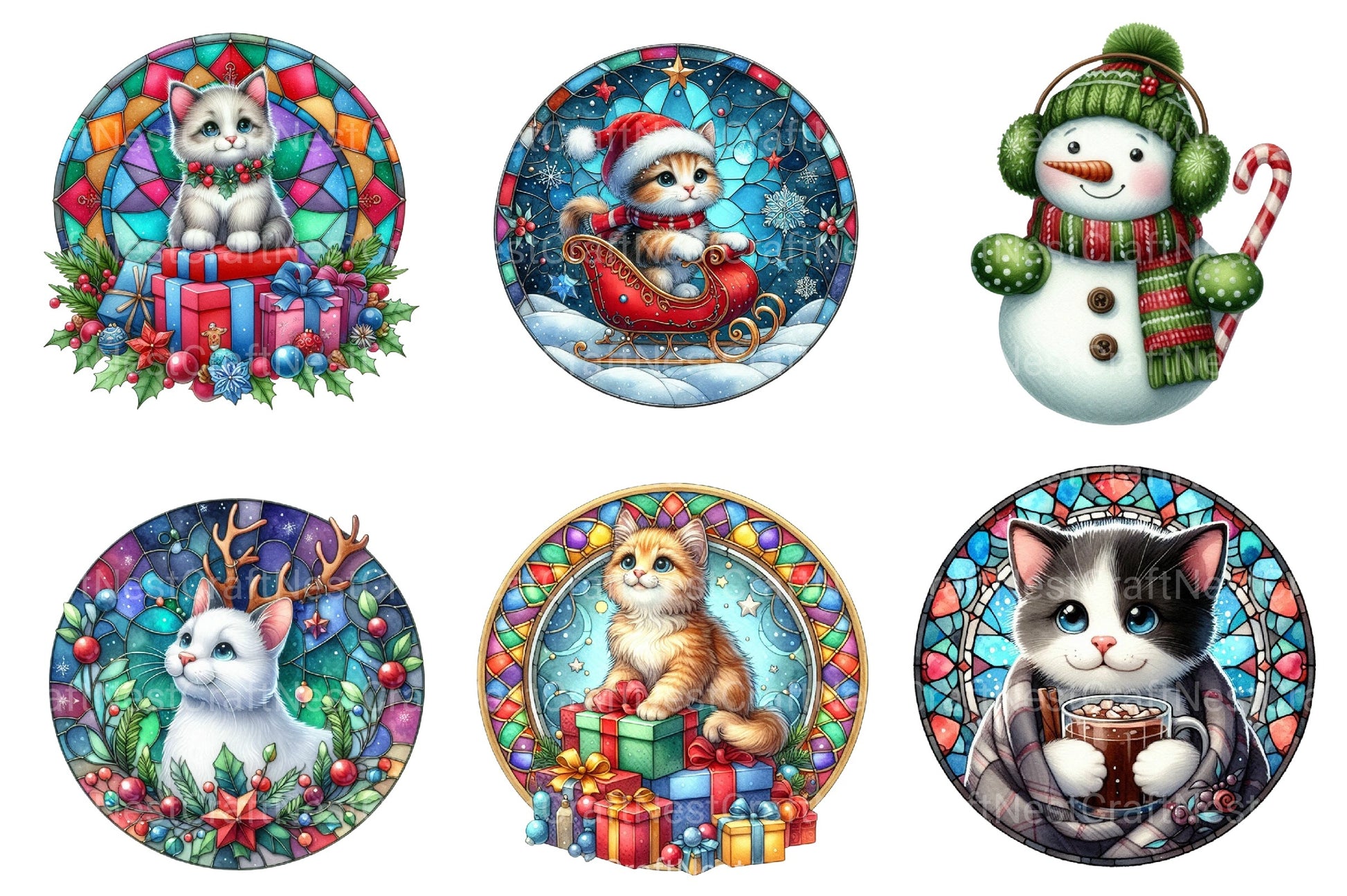 Christmas Cute Cat Ornament Designs - Funny Animal Clipart Bundle 88 - CraftNest - Digital Crafting and Art