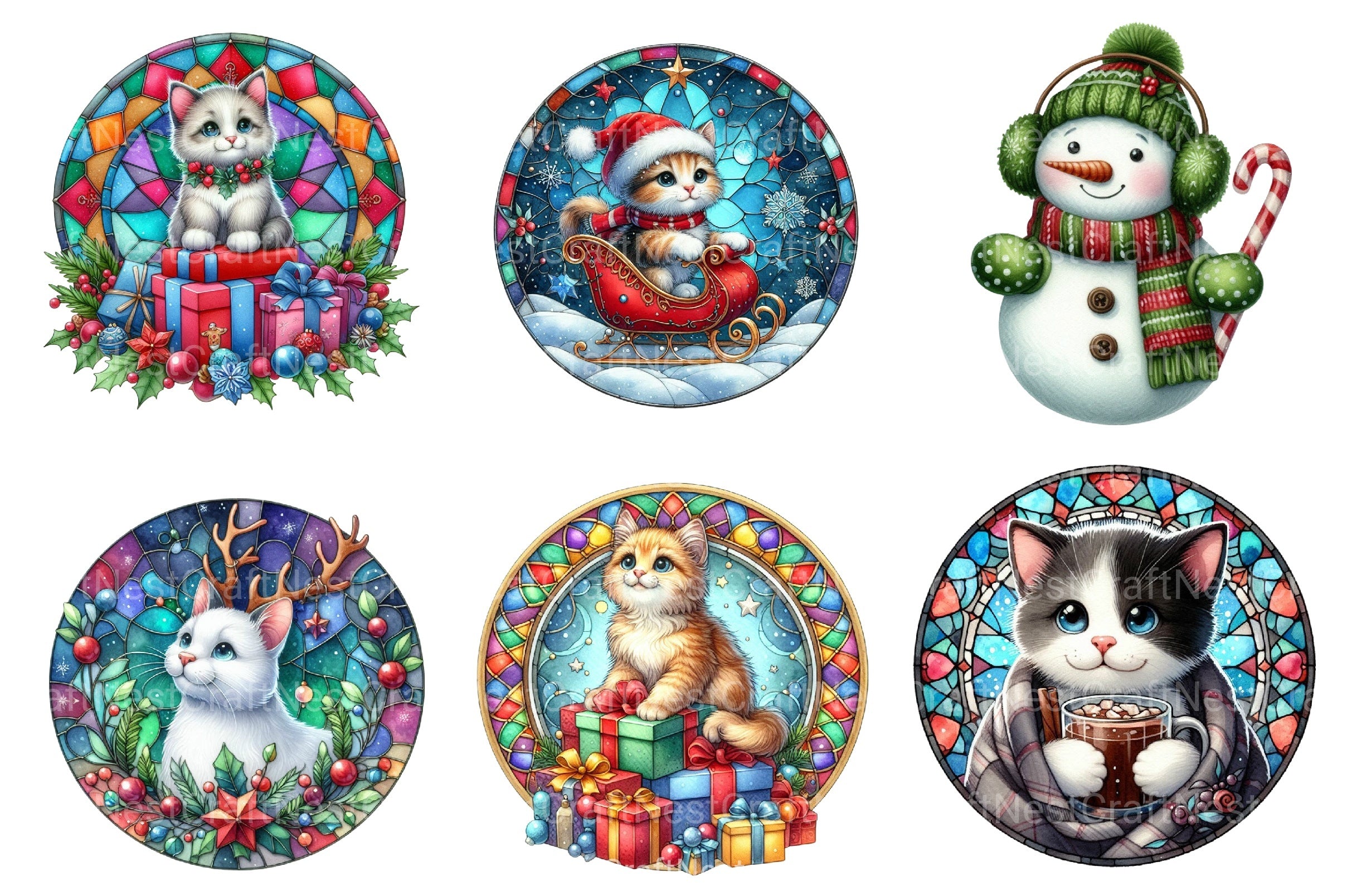 Christmas Cute Cat Ornament Designs - Funny Animal Clipart Bundle 88 - CraftNest - Digital Crafting and Art