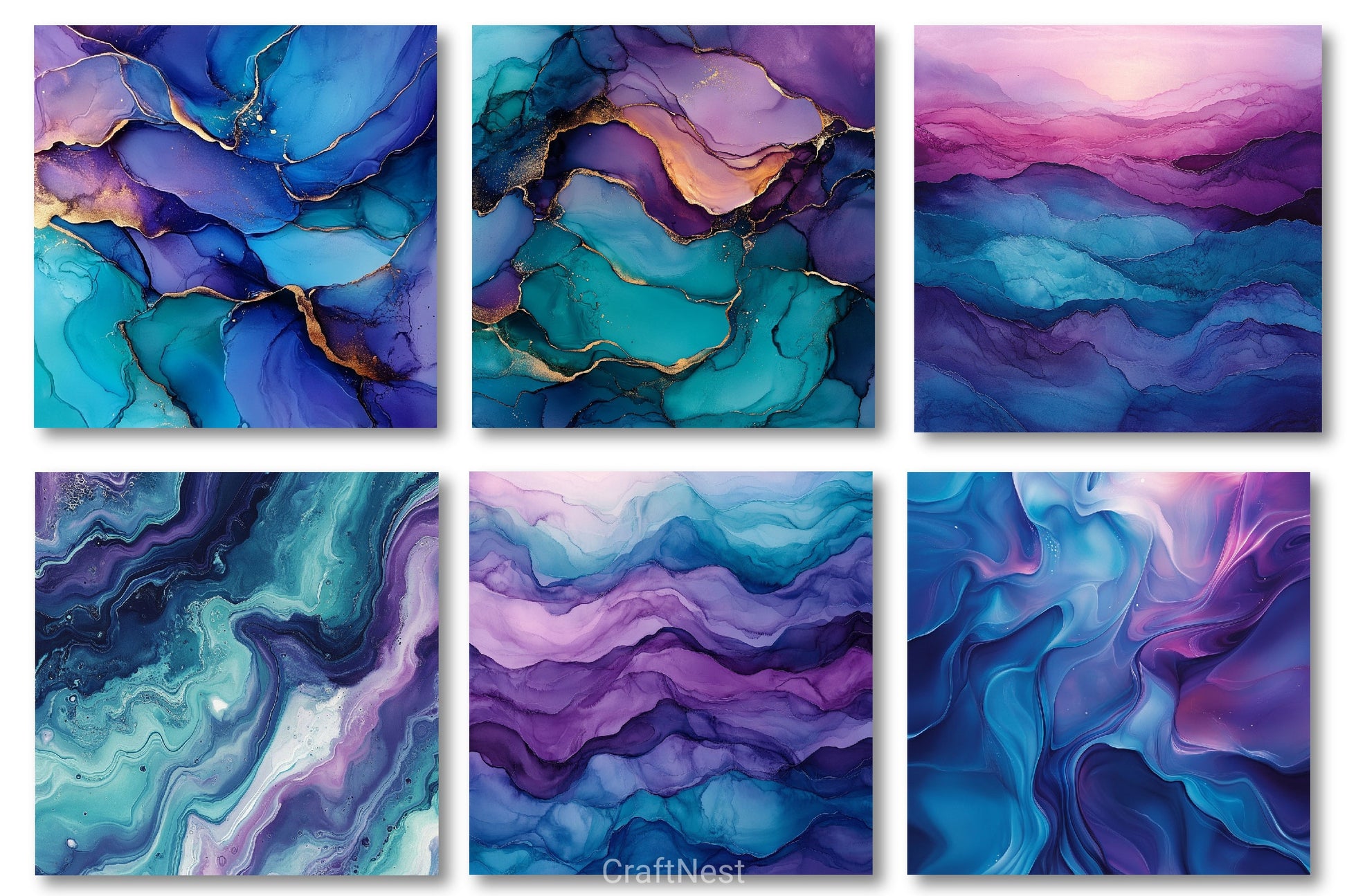 Teal Purple Alcohol Ink Backgrounds Clipart Bundle - CraftNest - Digital Crafting and Art