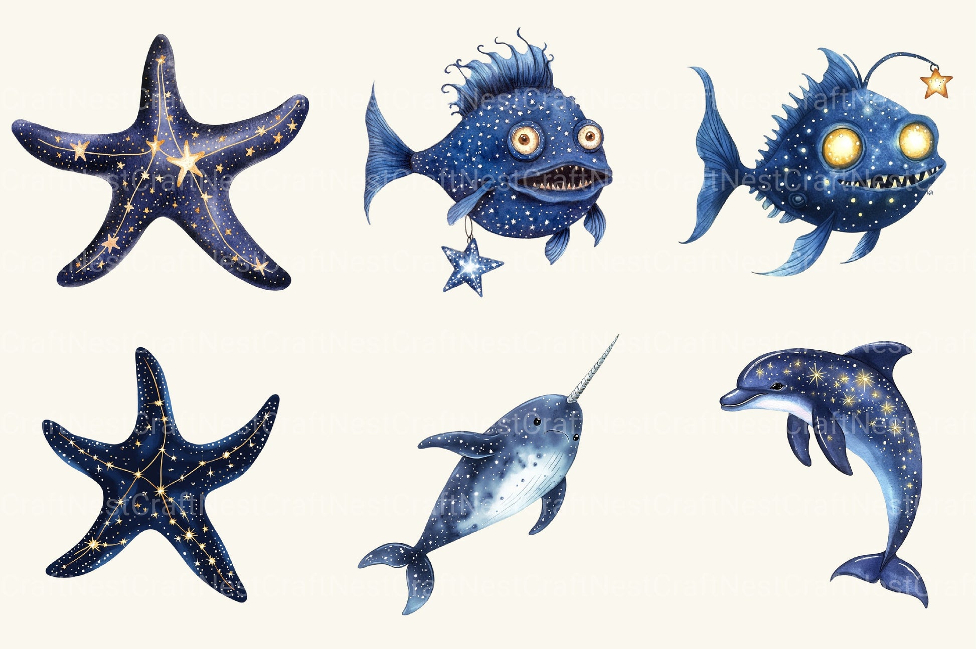 Fantasy Cute Sea Creature Animals Clipart Bundle - CraftNest - Digital Crafting and Art