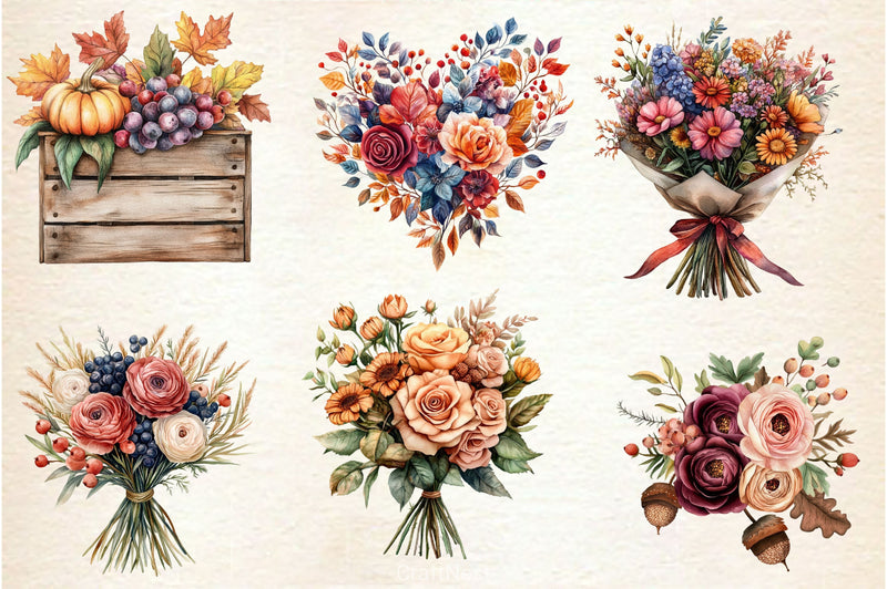Autumn Wedding Flowers Bouquet Clipart Bundle 2 - CraftNest - Digital Crafting and Art