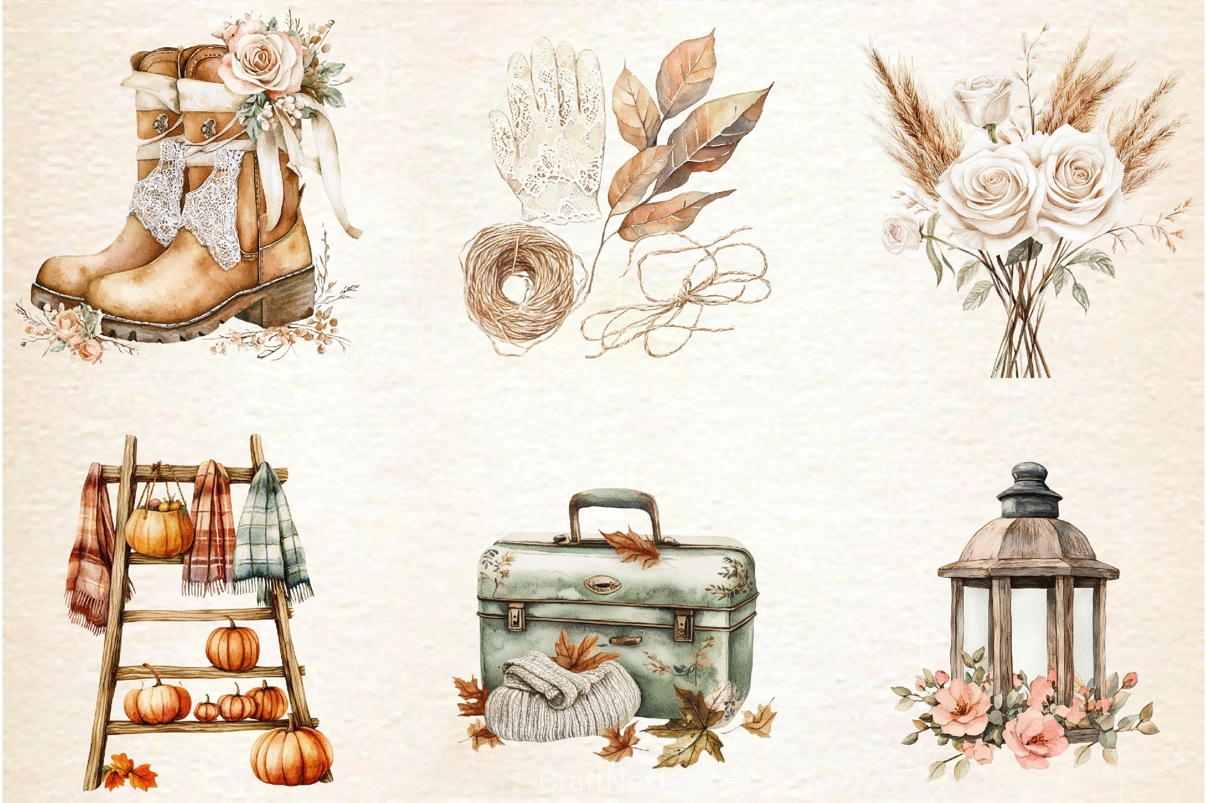 Neutral Rustic Coquette Fall Clipart Bundle 2 - CraftNest - Digital Crafting and Art