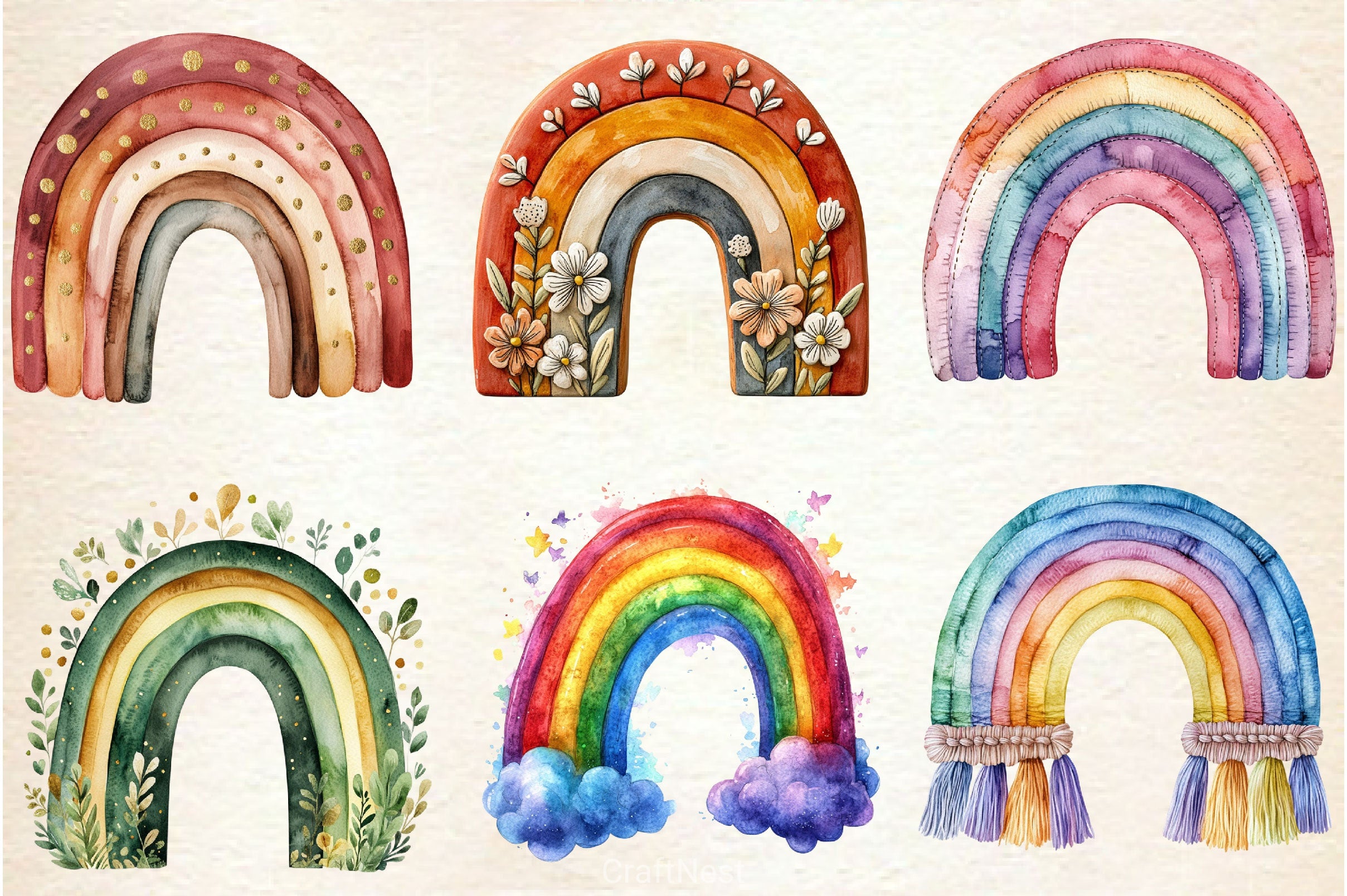 Boho Rainbow Clipart Bundle 2 - CraftNest - Digital Crafting and Art