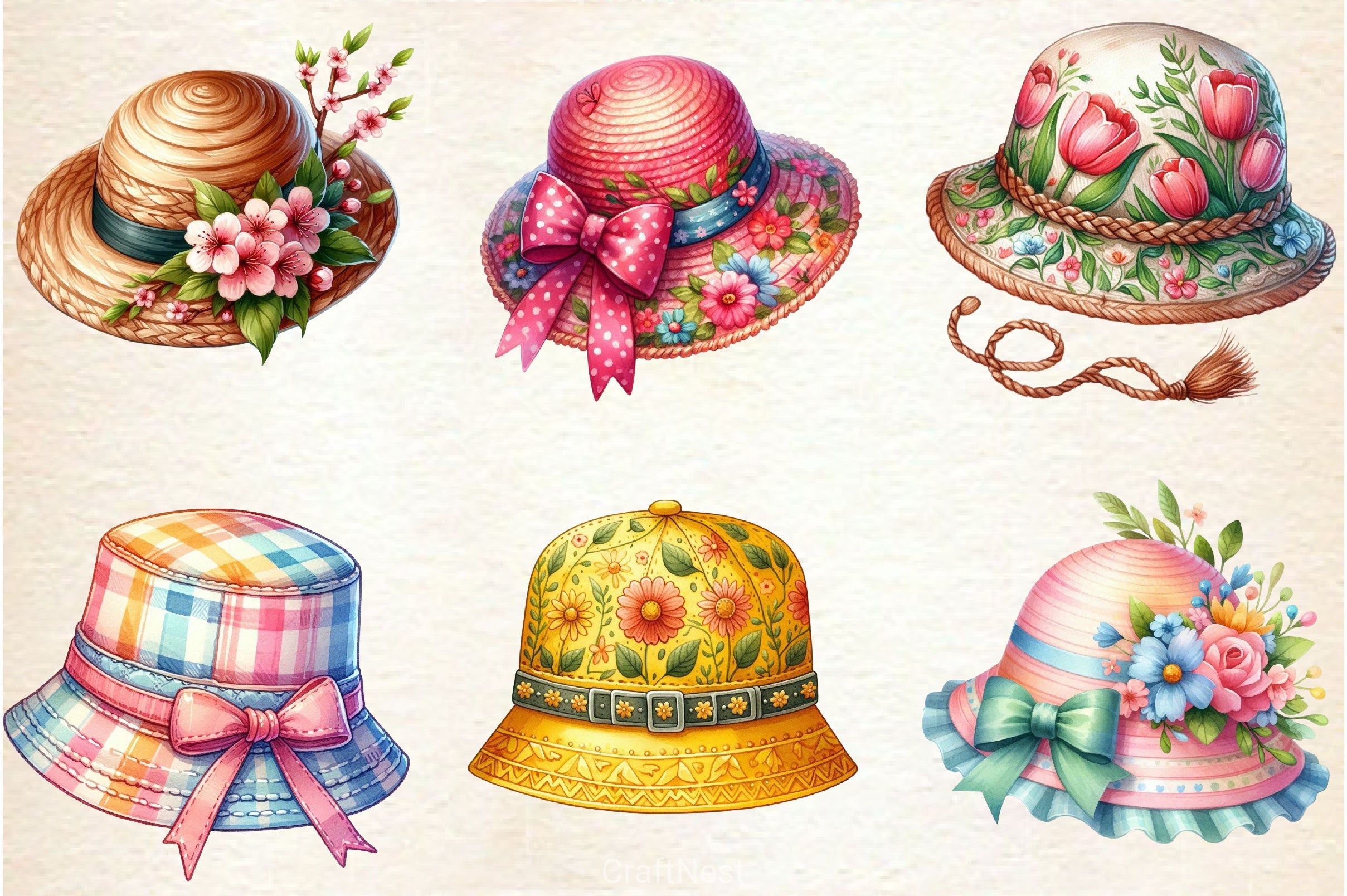 Spring Hat. Sign Spring Hats Clipart Bundle