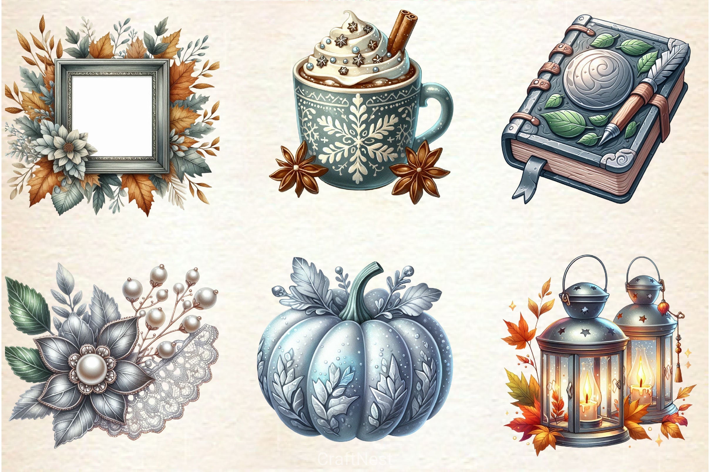 Silver Autumn Clipart Bundle 3 - CraftNest - Digital Crafting and Art