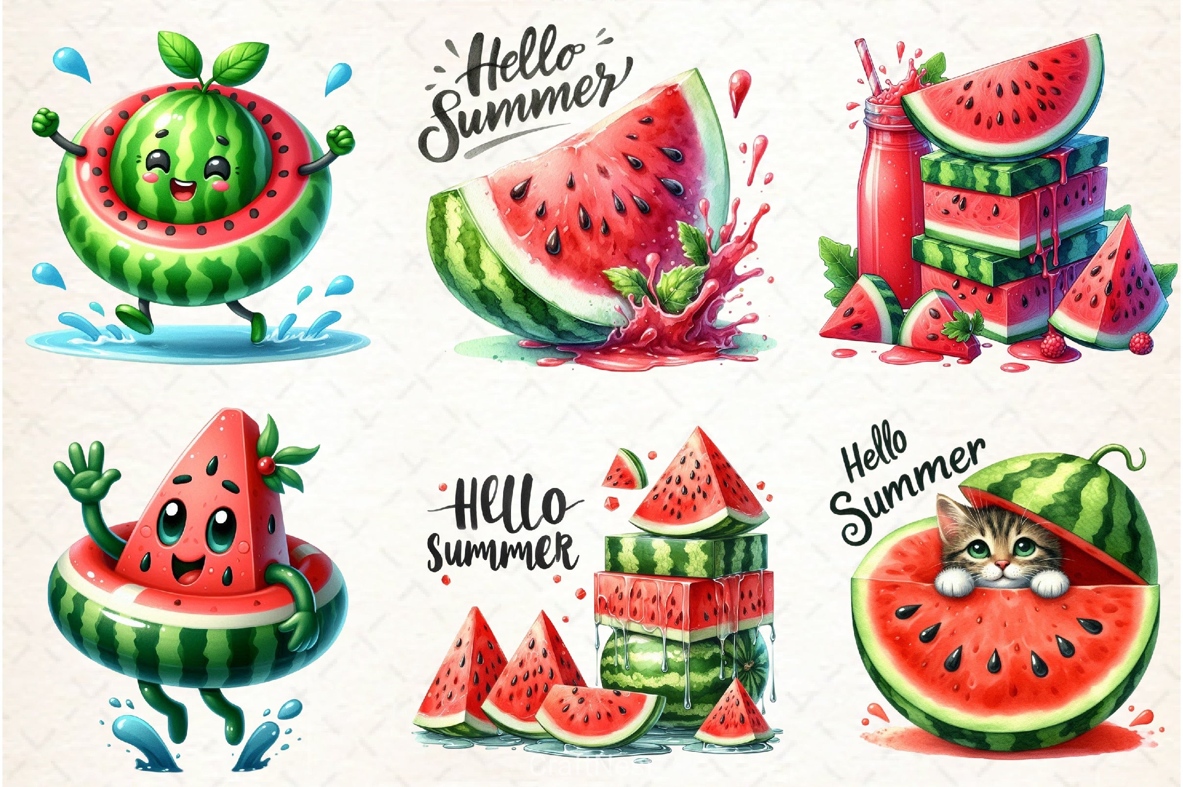 Hello Summer Watermelon Clipart Bundle - CraftNest - Digital Crafting and Art