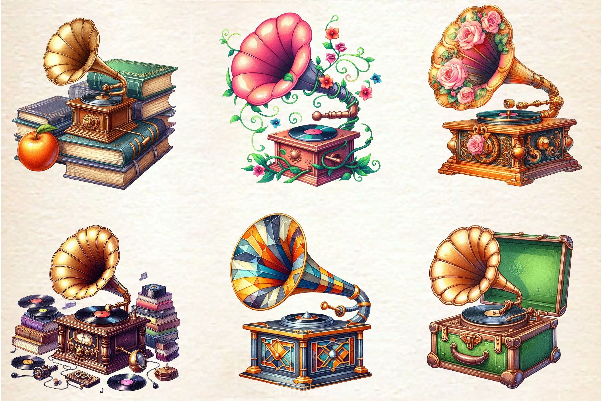Retro Gramophone Clipart Bundle 2 - CraftNest - Digital Crafting and Art