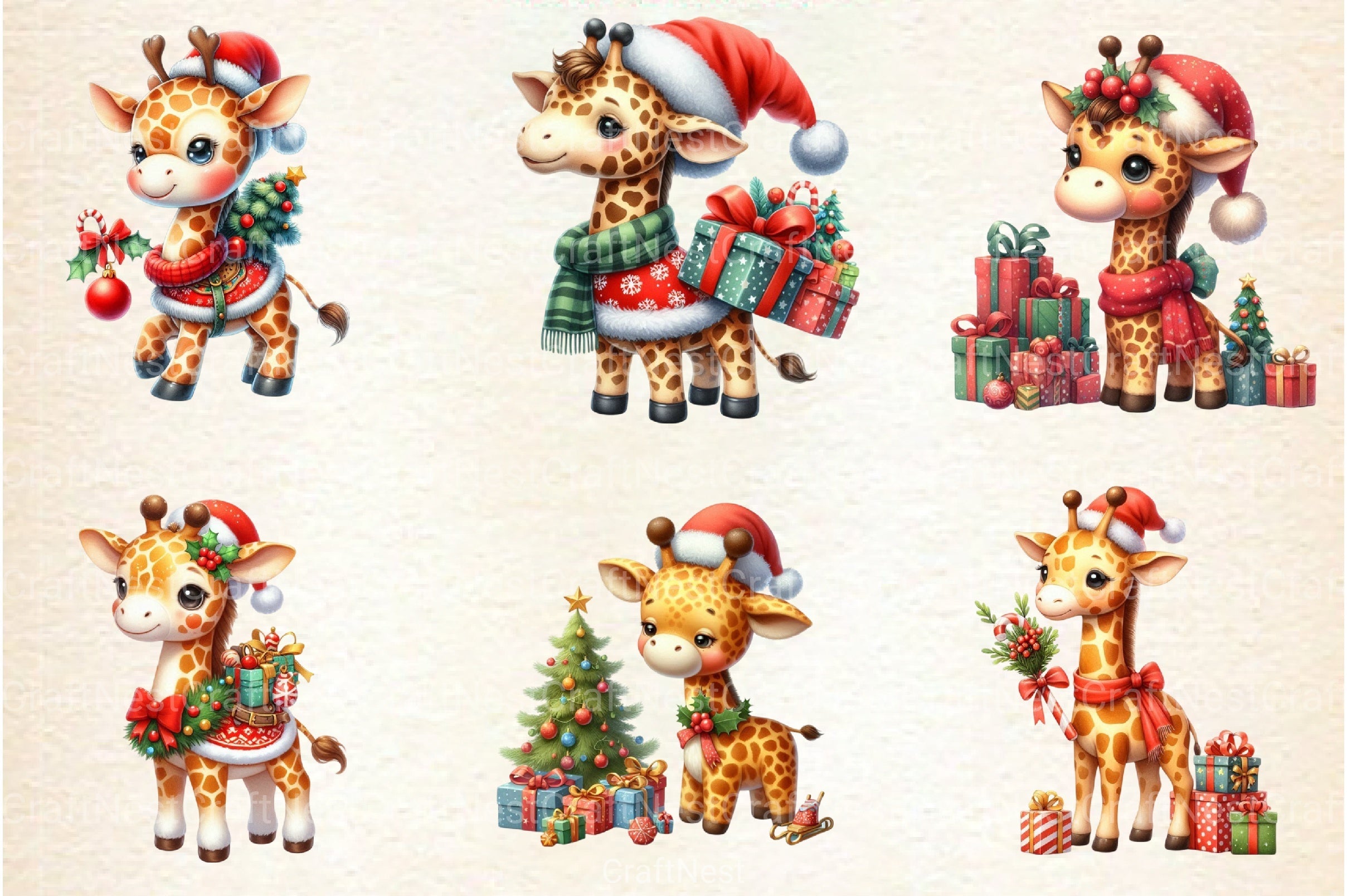 Christmas Giraffe Clipart Bundle - CraftNest - Digital Crafting and Art