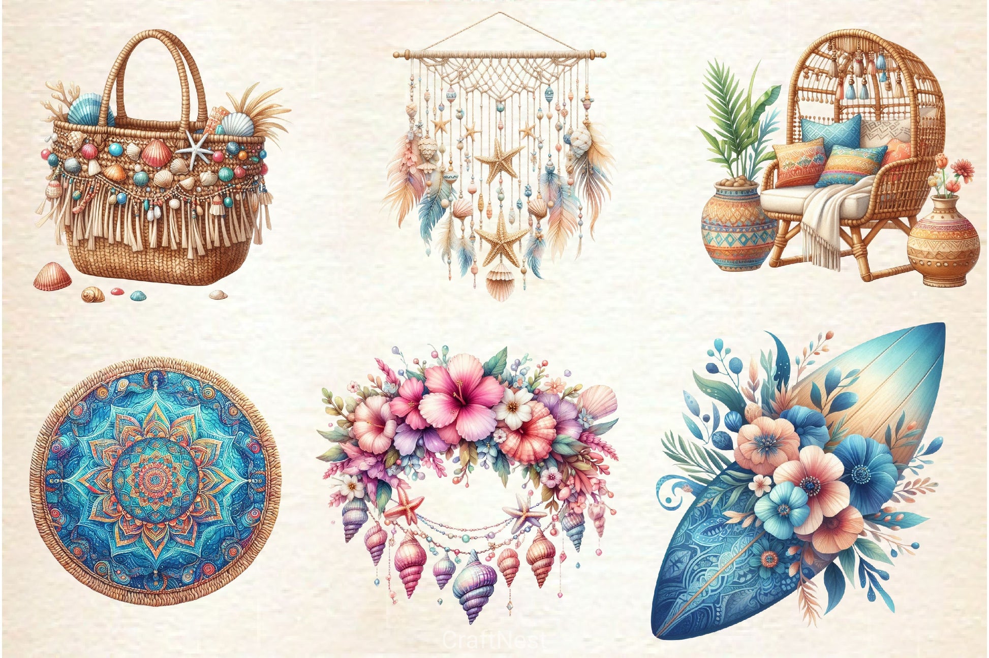 Ocean Boho Summer Clipart Bundle 2 - CraftNest - Digital Crafting and Art