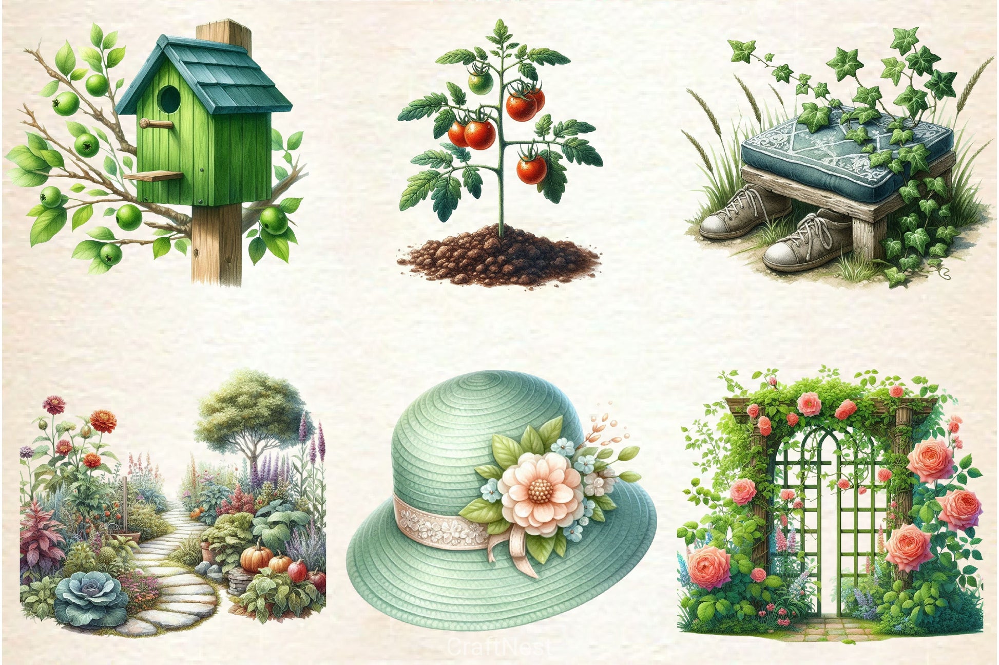 Spring Green Garden Clipart Bundle - CraftNest - Digital Crafting and Art