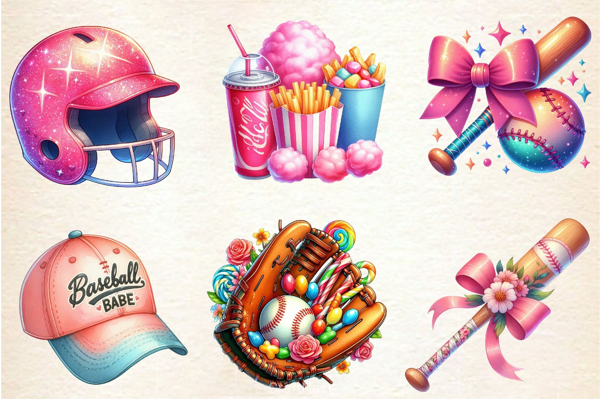 Retro Girly Baseball Clipart Bundle 2 - CraftNest - Digital Crafting and Art