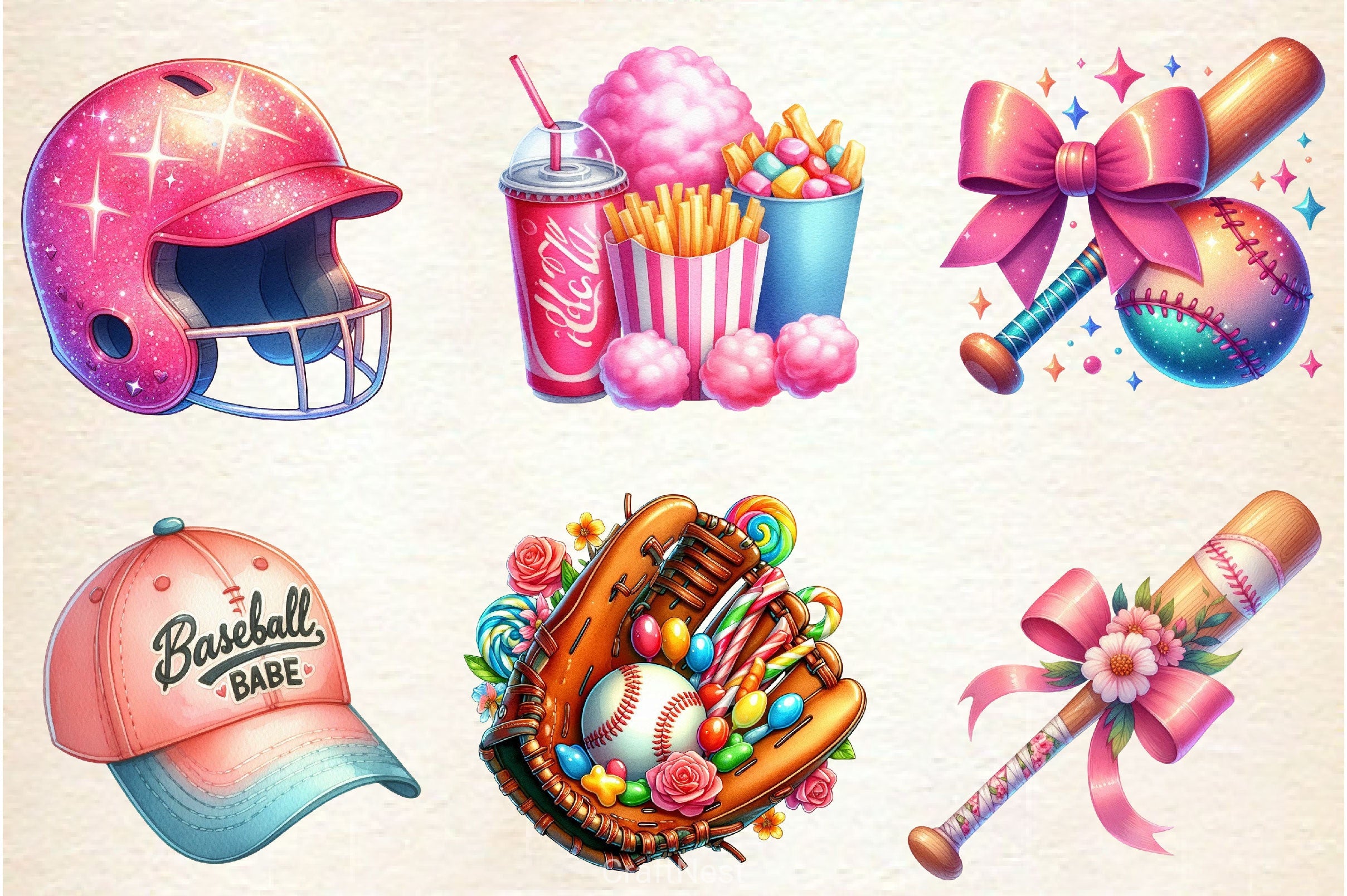Retro Girly Baseball Clipart Bundle 2 - CraftNest - Digital Crafting and Art