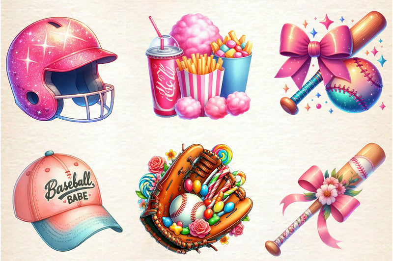 Retro Girly Baseball Clipart Bundle 2 - CraftNest - Digital Crafting and Art
