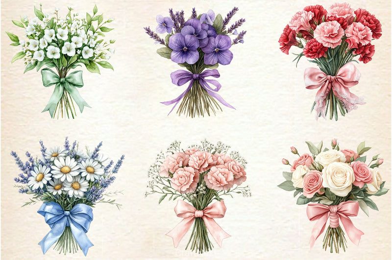 Coquette Birth Month Flowers Bouquet Clipart Bundle - CraftNest - Digital Crafting and Art