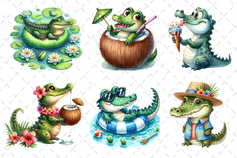 Summer Crocodile Clipart Bundle 2 - CraftNest - Digital Crafting and Art