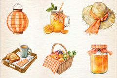 Orange Gingham Summer Clipart Bundle - CraftNest - Digital Crafting and Art
