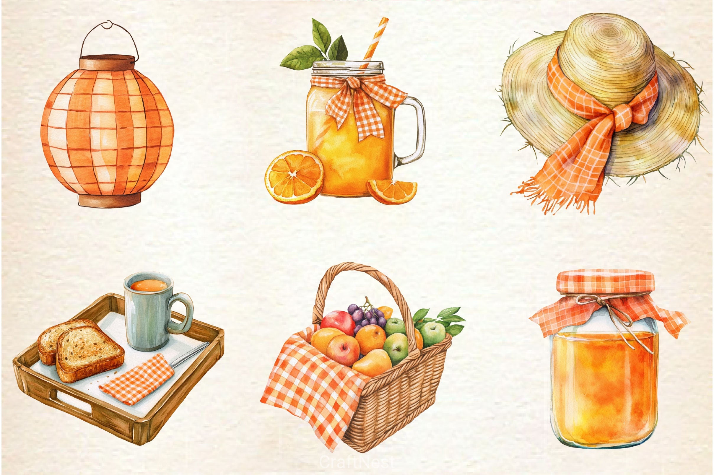 Orange Gingham Summer Clipart Bundle - CraftNest - Digital Crafting and Art