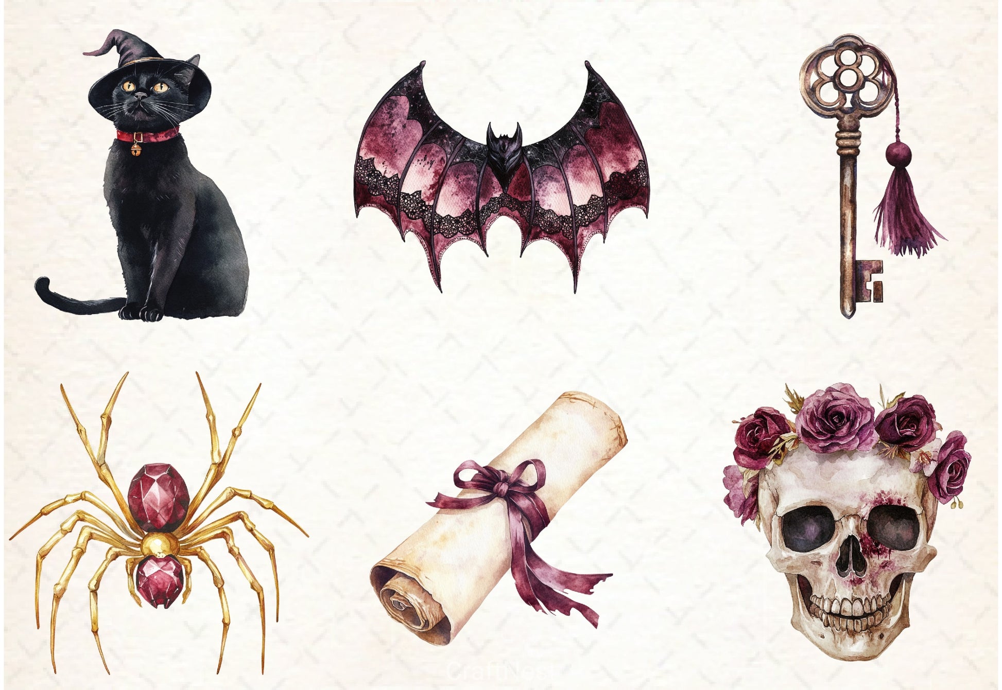 Burgundy Halloween Clipart Bundle - CraftNest - Digital Crafting and Art