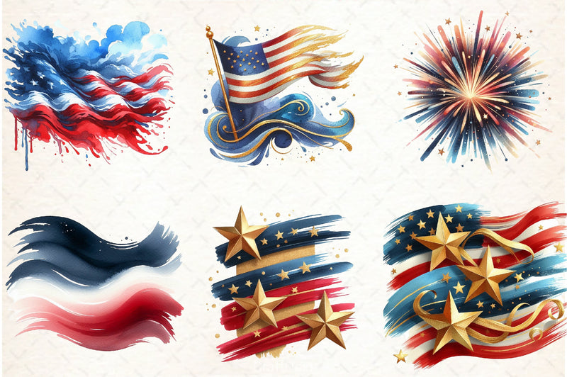 4th of July Brushstroke Clipart Bundle - CraftNest - Digital Crafting and Art