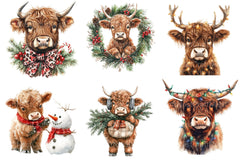 Christmas Highland Cow Clipart Bundle 1 - CraftNest - Digital Crafting and Art