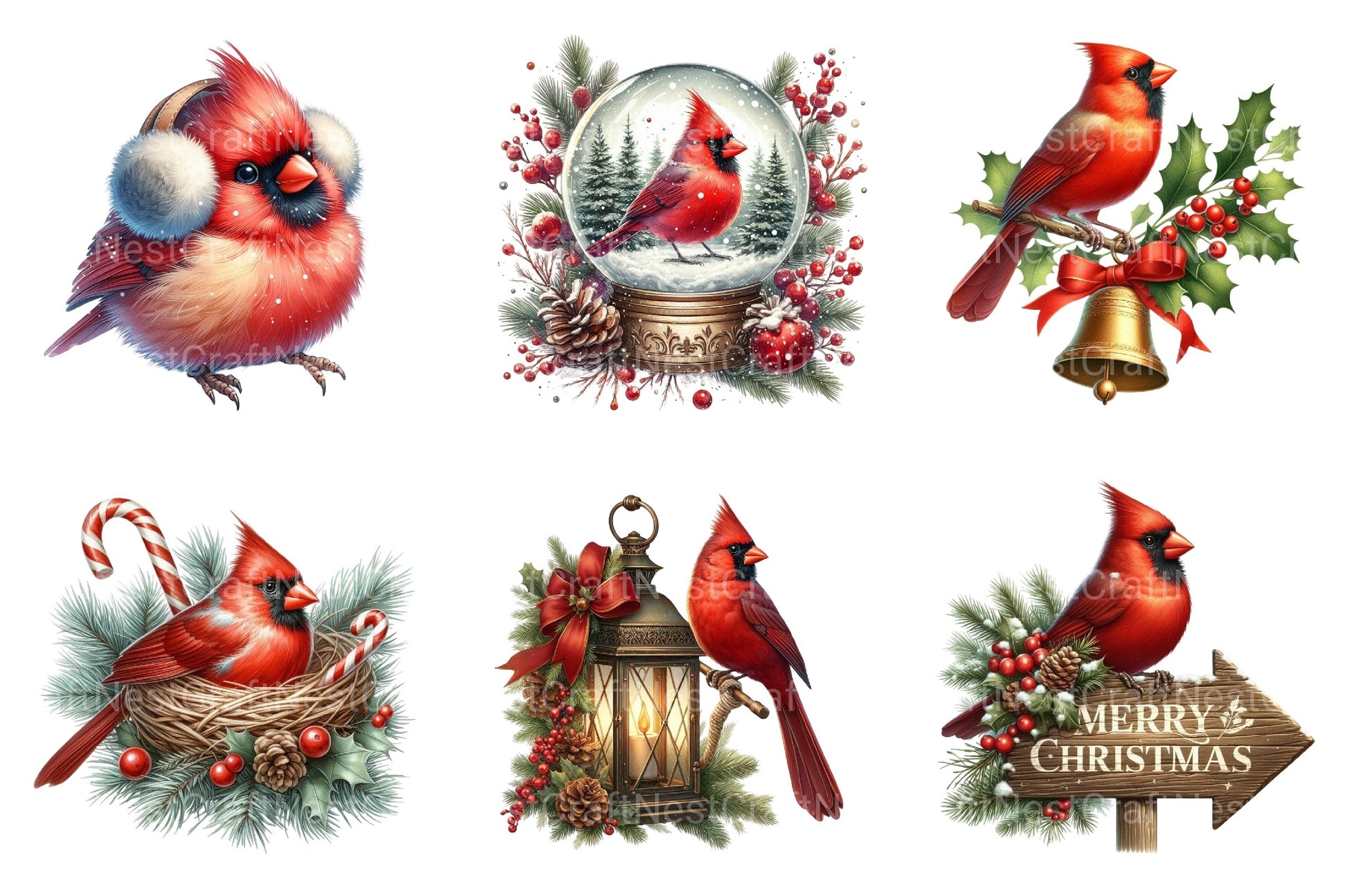 Red Cardinal Christmas Birds Clipart Bundle - CraftNest - Digital Crafting and Art