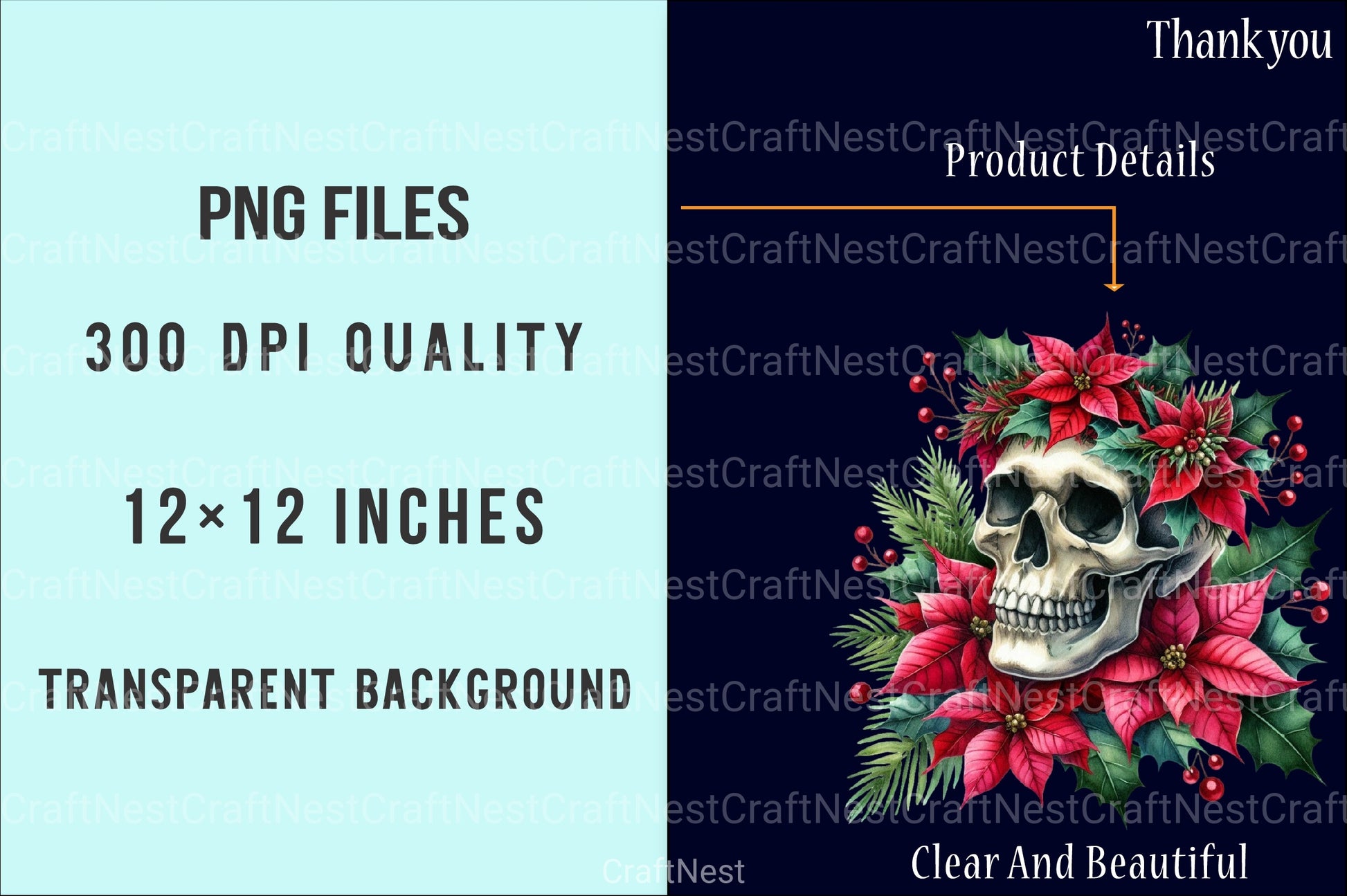 Christmas Floral Skull Clipart Bundle - CraftNest - Digital Crafting and Art