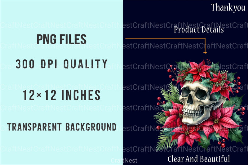 Christmas Floral Skull Clipart Bundle - CraftNest - Digital Crafting and Art