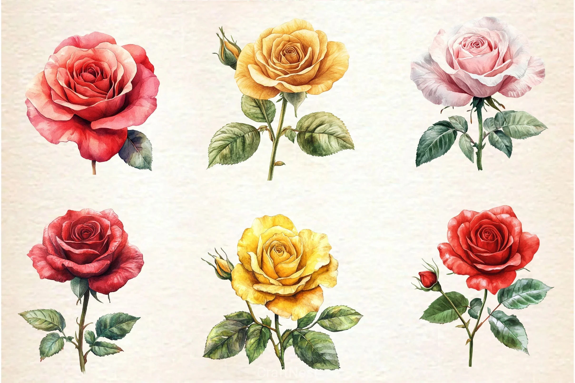 Summer Lithograph Roses Clipart Bundle - CraftNest - Digital Crafting and Art