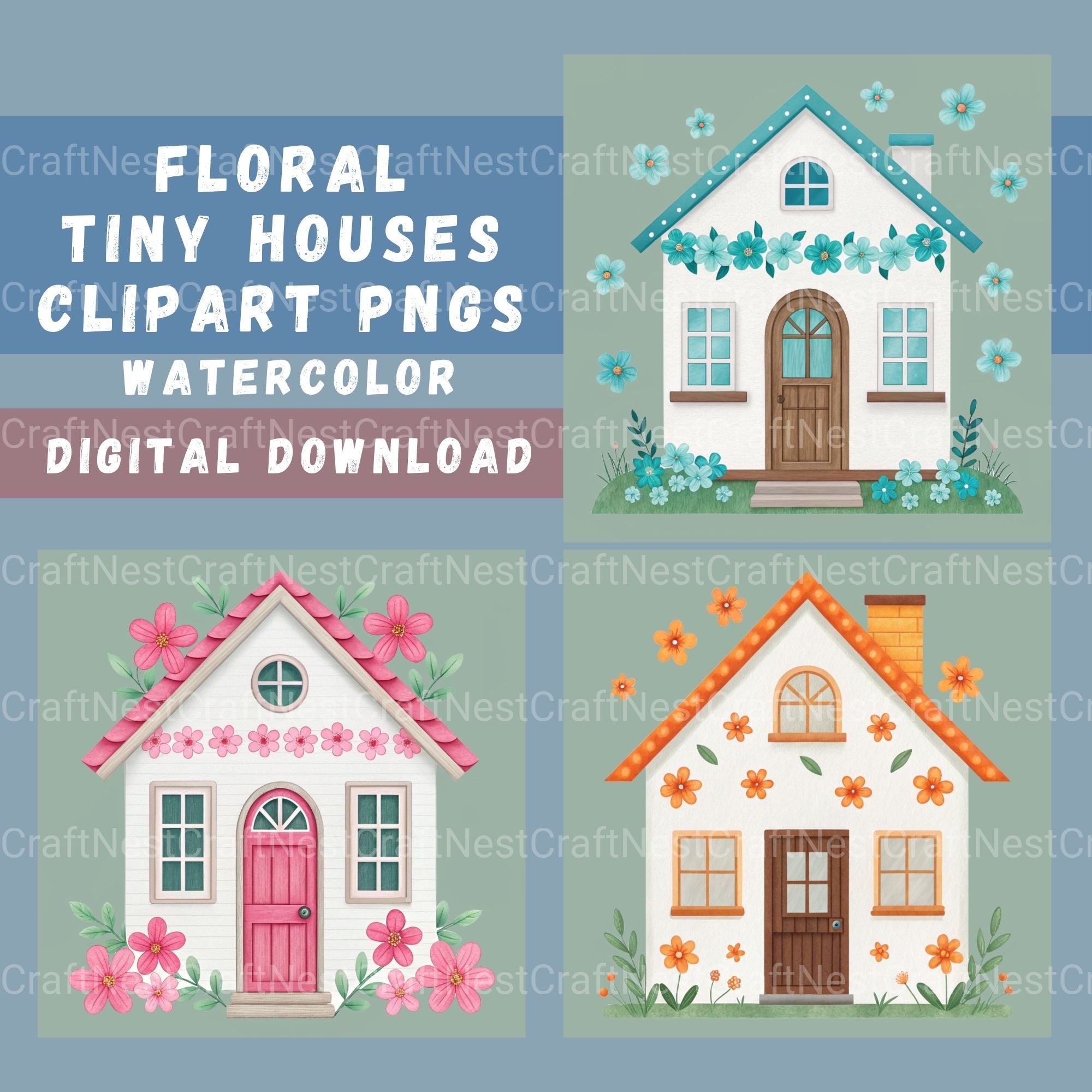 Floral Houses Clipart Bundle - CraftNest - Digital Crafting and Art